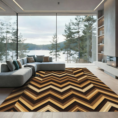 Modern Geometric Zigzag Earth Tone Rug
