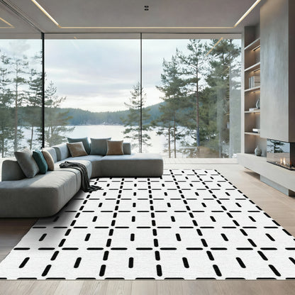 Black and white geometric dash squares Rug