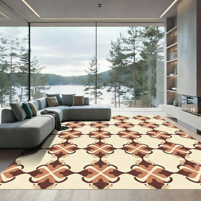 Retro Cream Brown Floral Grid Rug