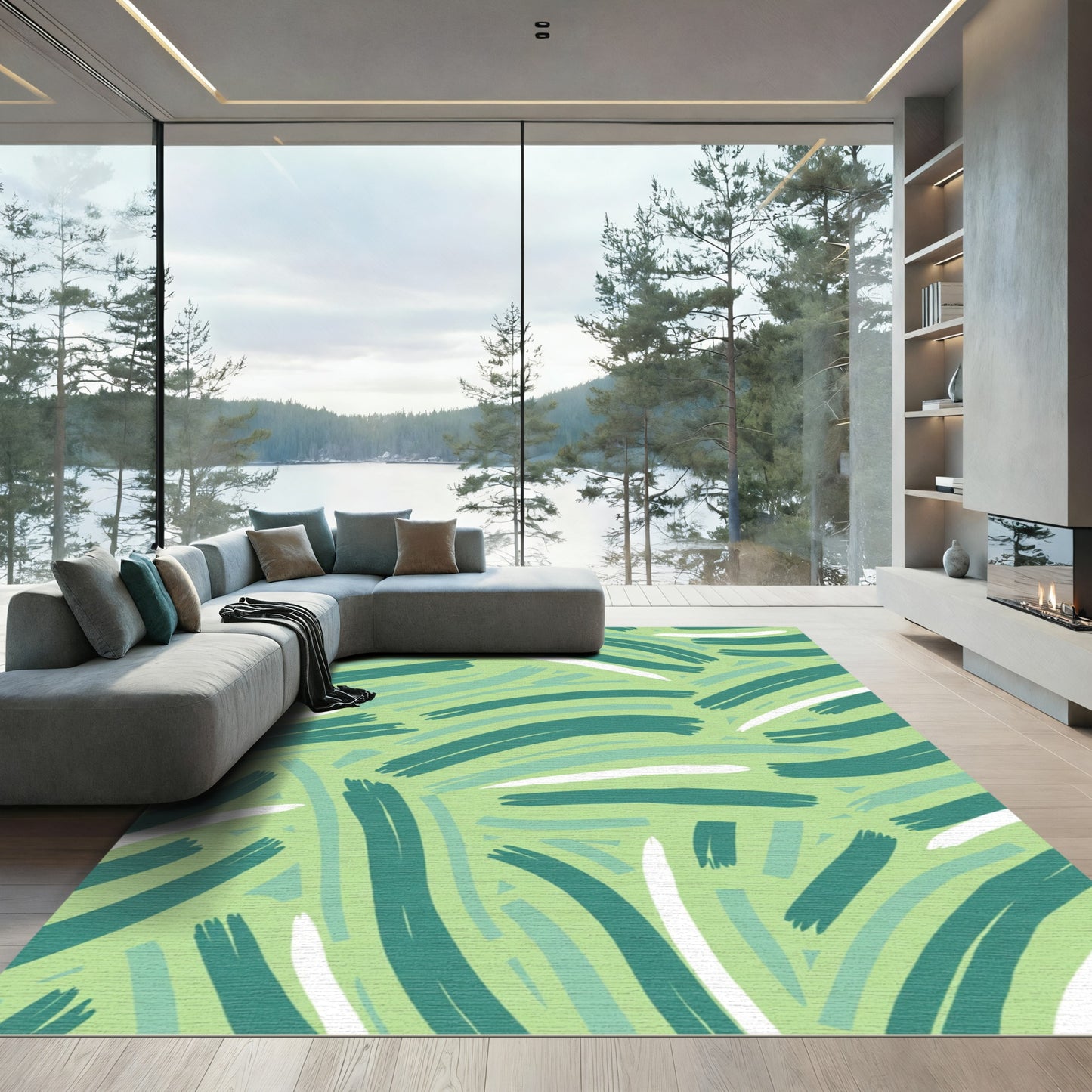 Abstract Green Brush Stroke Rug