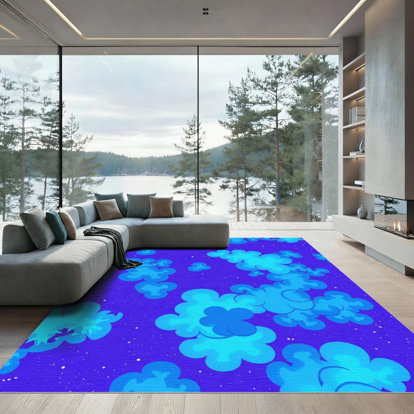 Nebula Blue Abstract Cloud Cluster Rug
