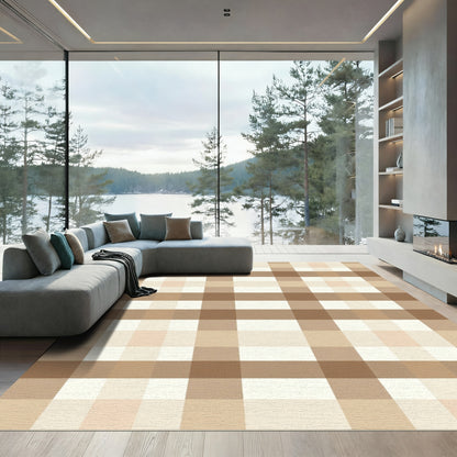 Neutral Toned Plaid Squares Rug