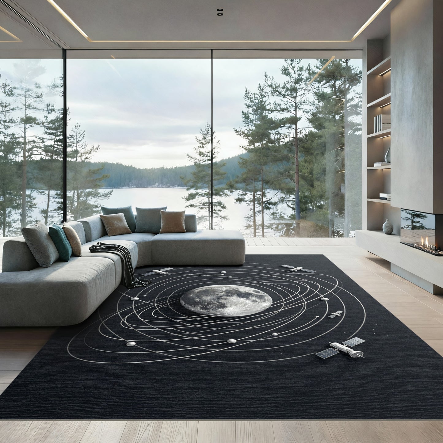 Celestial Moon Orbit Satellite Monochrome Piece Rug