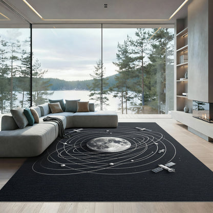 Celestial Moon Orbit Satellite Monochrome Piece Rug