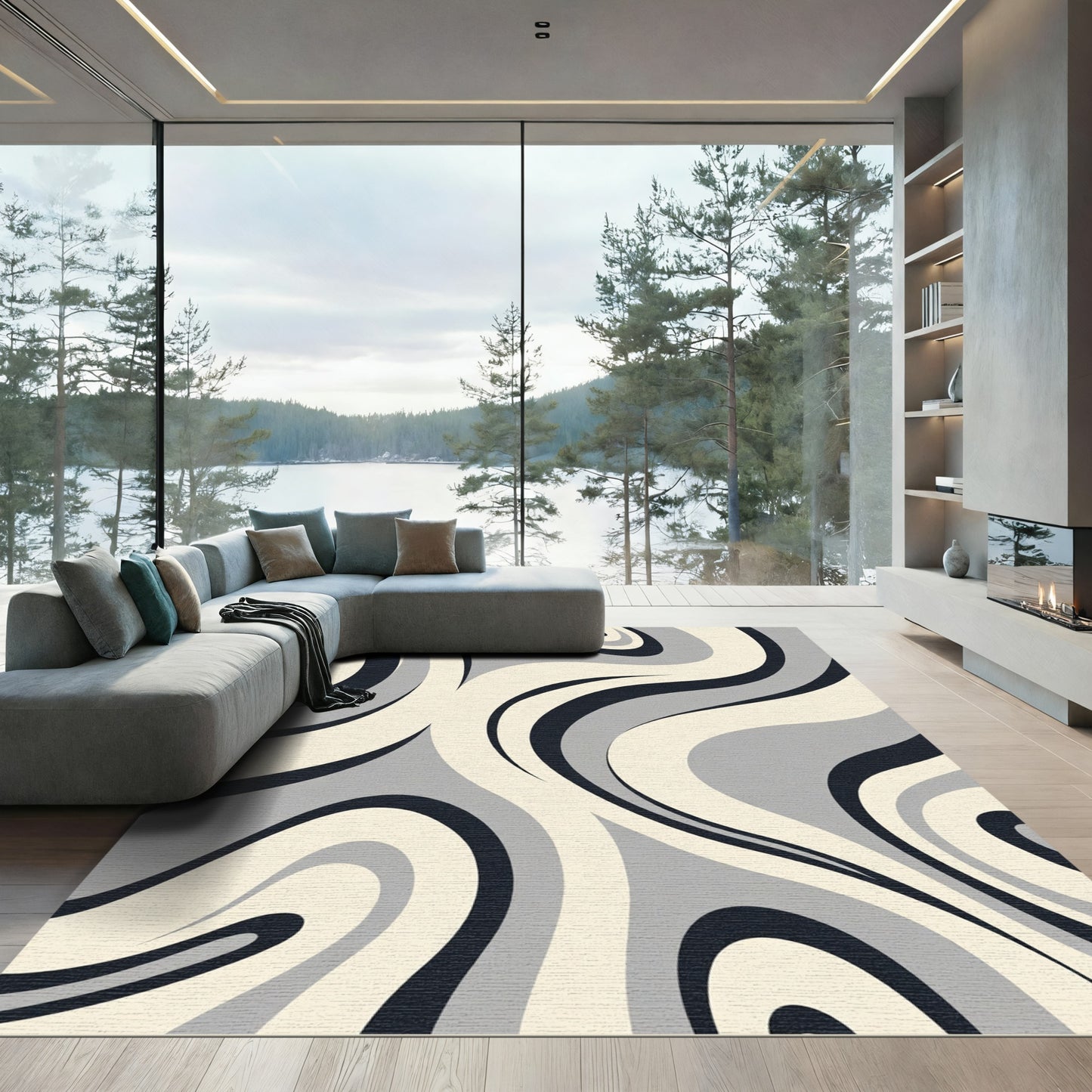 Neutral Swirl Midcentury Modern Rug
