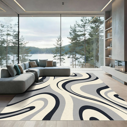 Neutral Swirl Midcentury Modern Rug