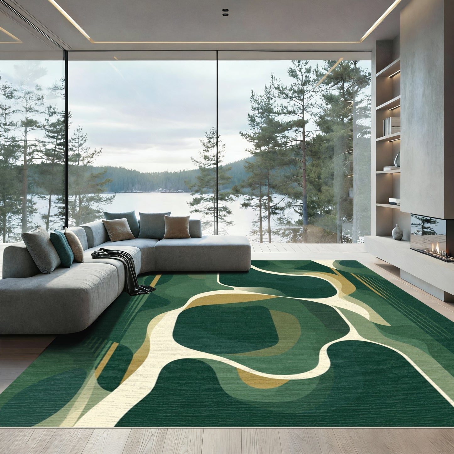 Green And Gold Organic Flow Rug