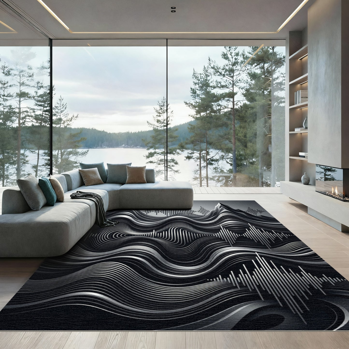Monochromatic Abstract Soundwave Mountain Rug