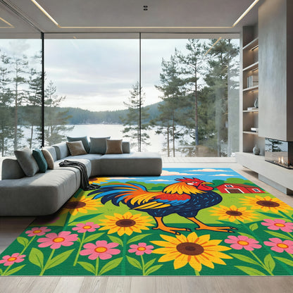 Farmyard Rooster Sunflower Meadow Rug