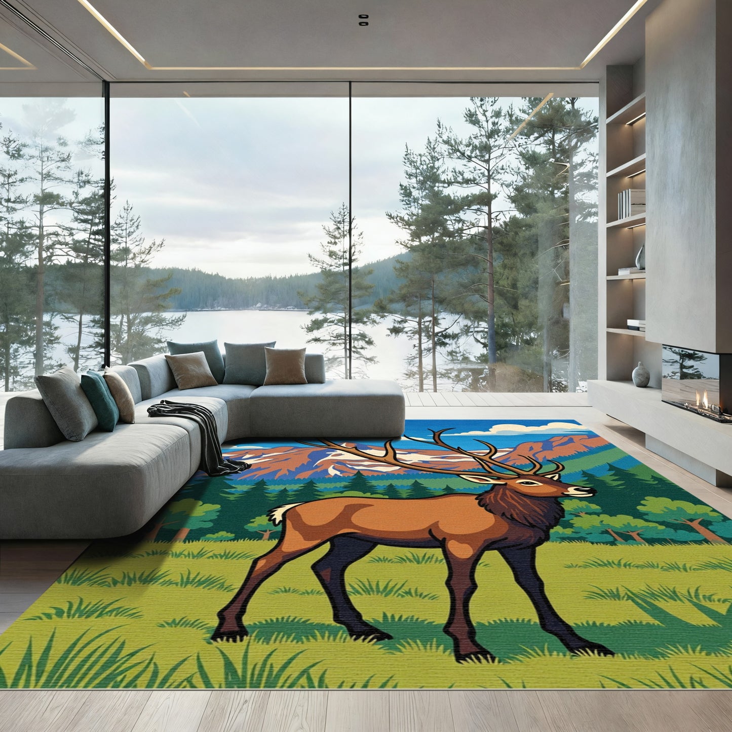 Majestic Elk Mountain Wilderness Scene Rug