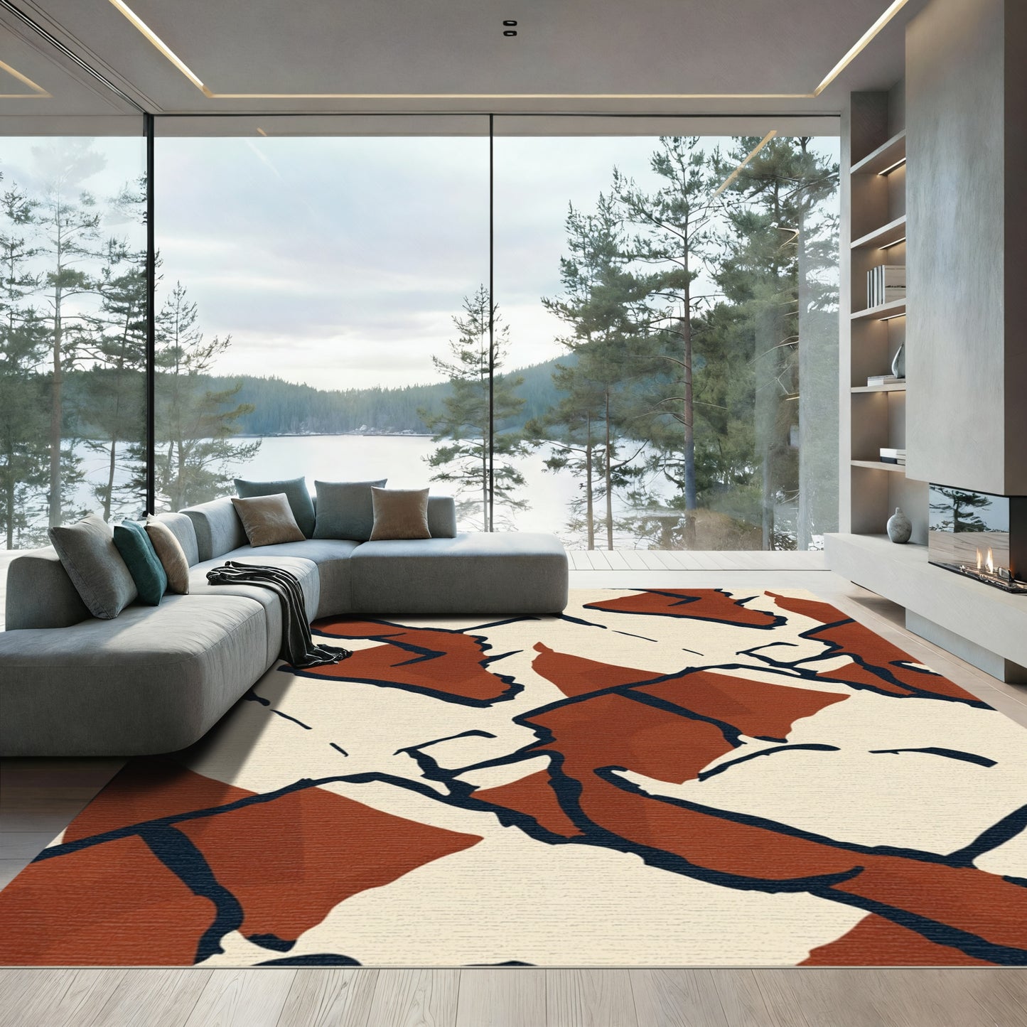 Terracotta Abstract Brushstroke Forms Rug