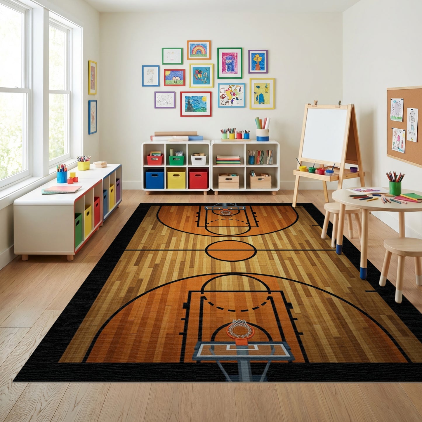 Basketball Court Hardwood Hoops Rug