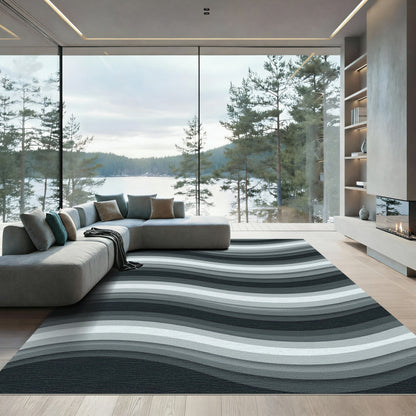 Monochromatic Gray Layered Wave Rug