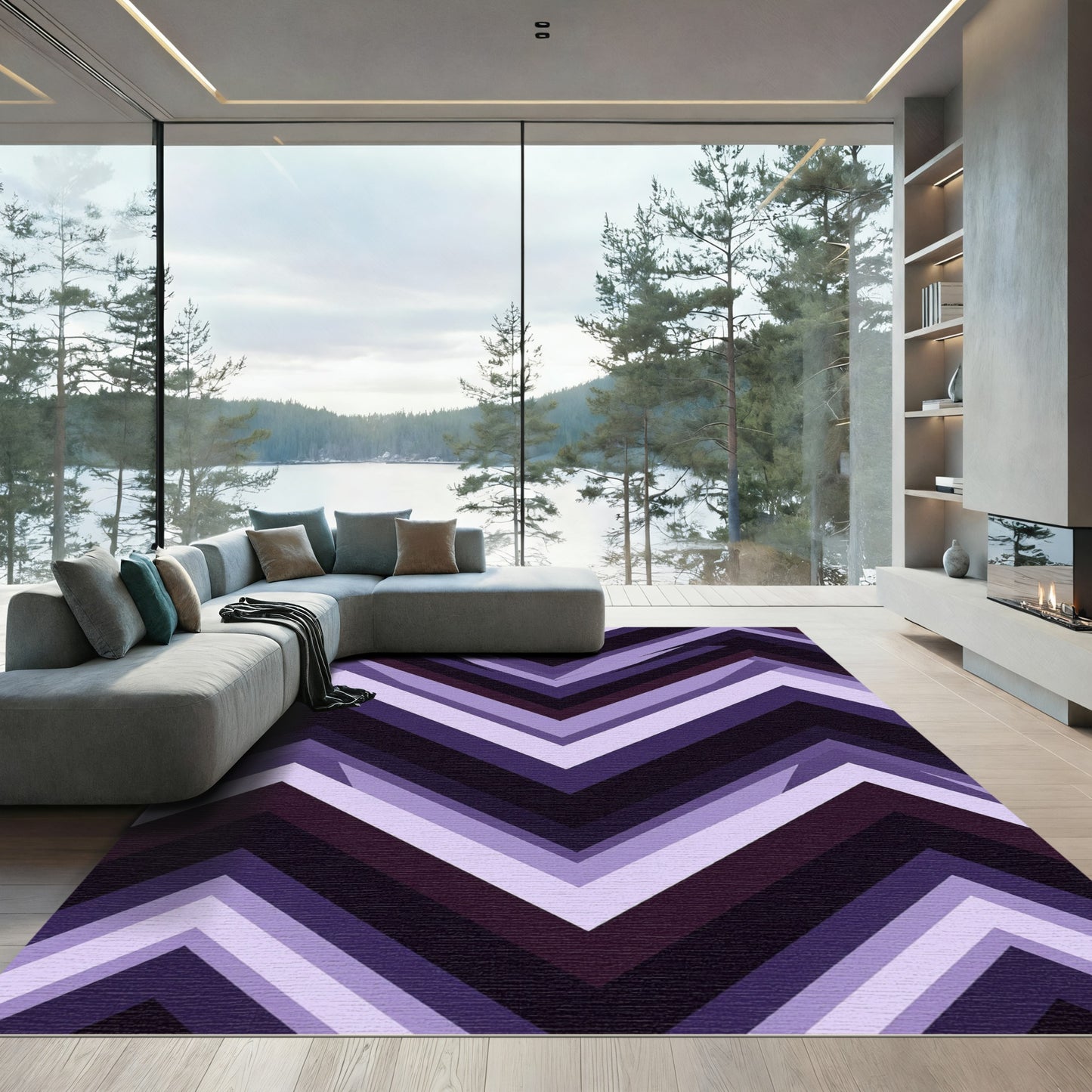 Modern Purple Chevron Geometric Rug