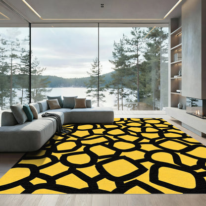 Bold Yellow Black Organic Shapes Rug