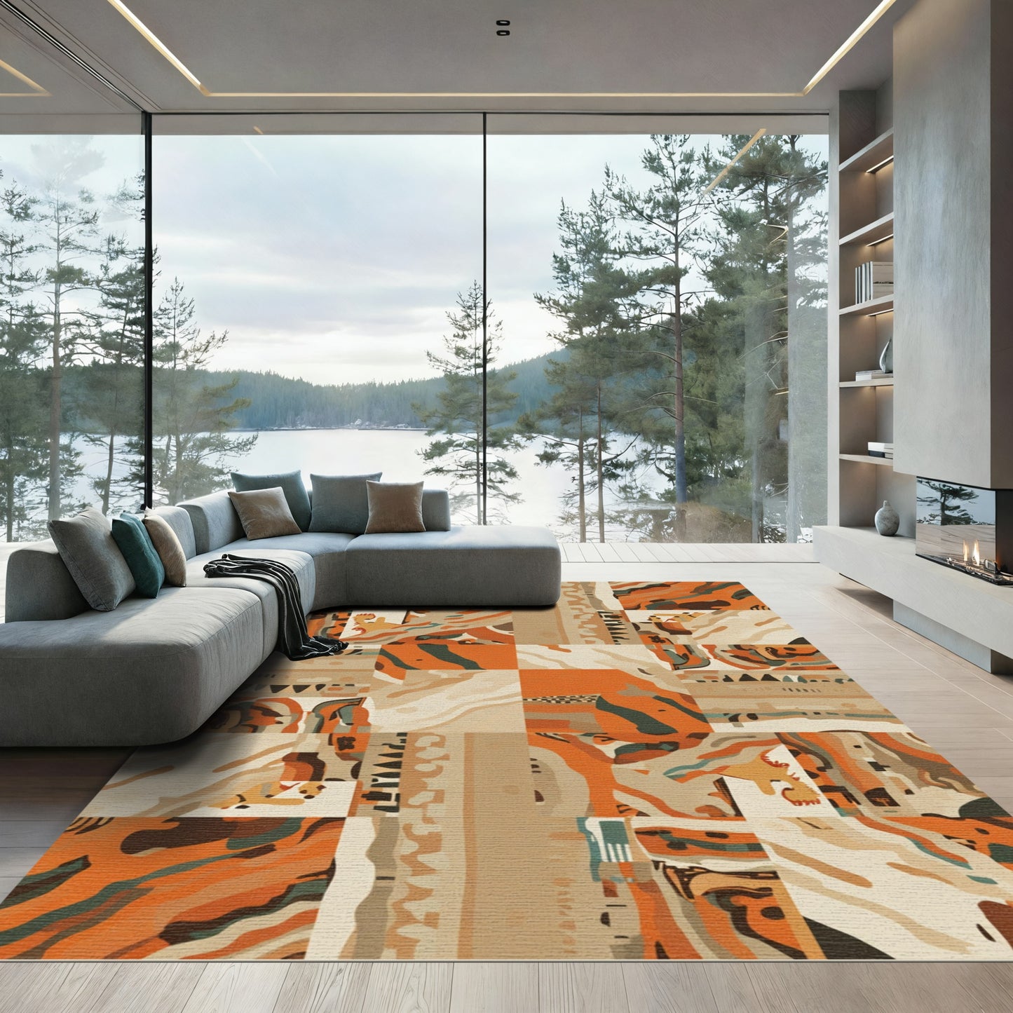 Abstract Terracotta Organic Patchwork Rug