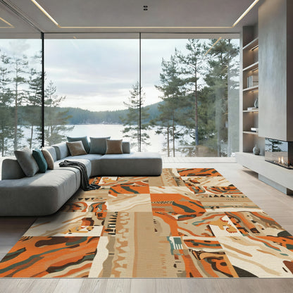 Abstract Terracotta Organic Patchwork Rug