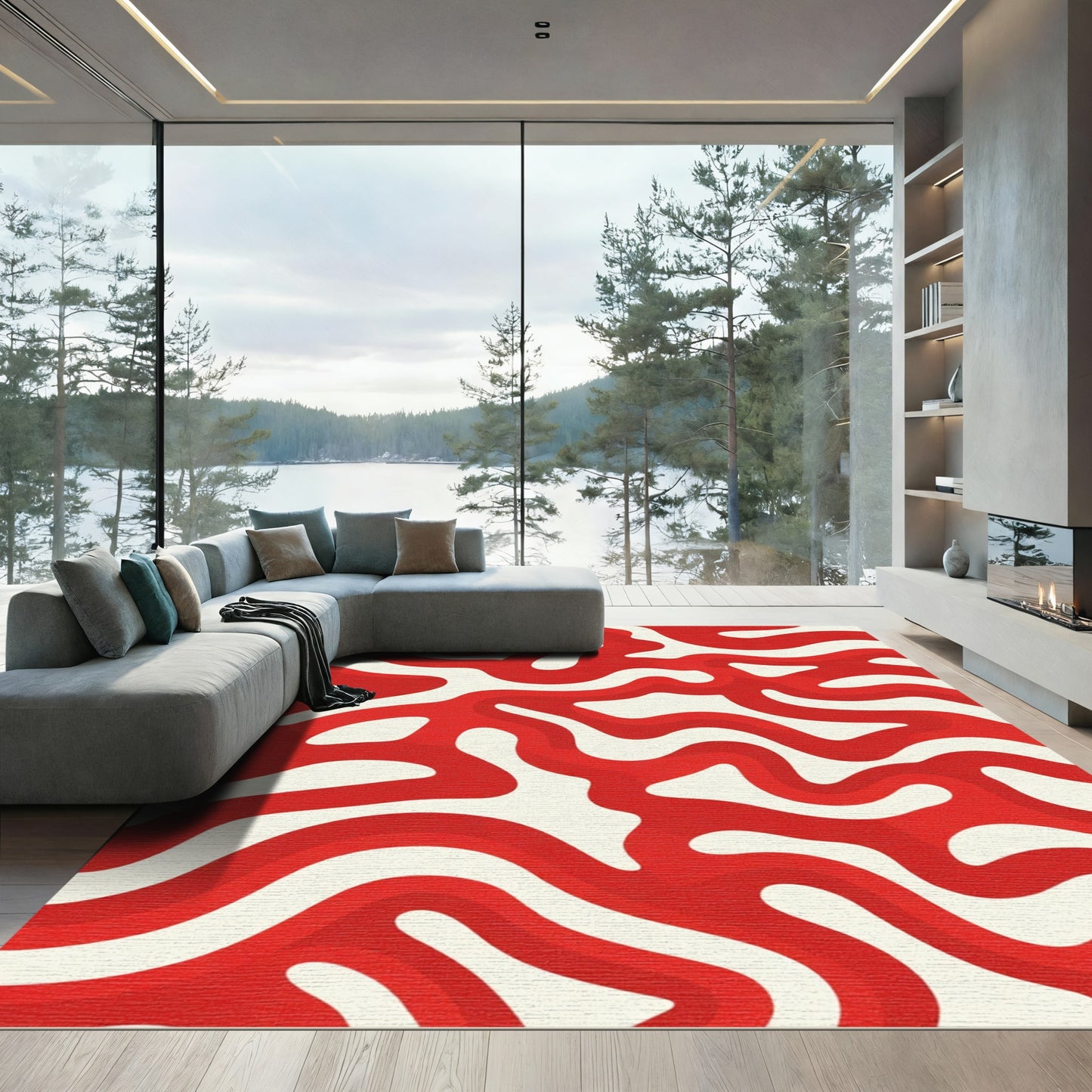 Crimson Wavy Organic Flow Rug