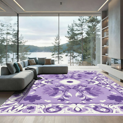 Purple Floral Medallion Crescent Sun Rug