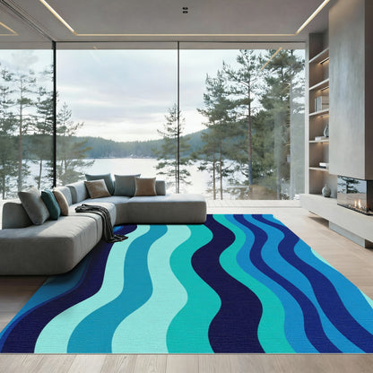 Ocean Blue Wave Stripe Rug
