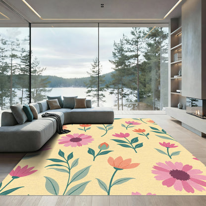 Bright Yellow Floral Meadow Garden Rug