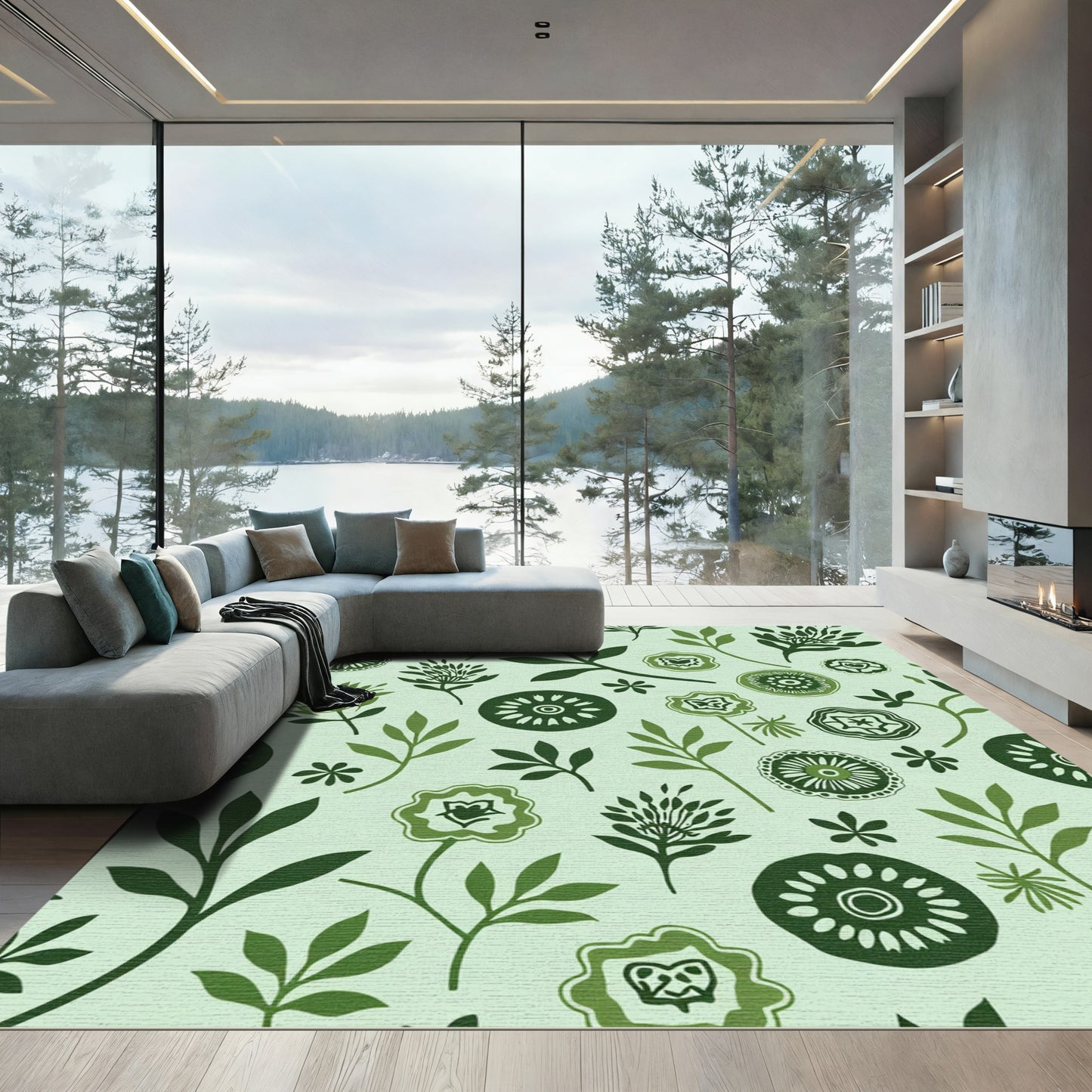 Green Botanical Garden Floral Medallion Rug