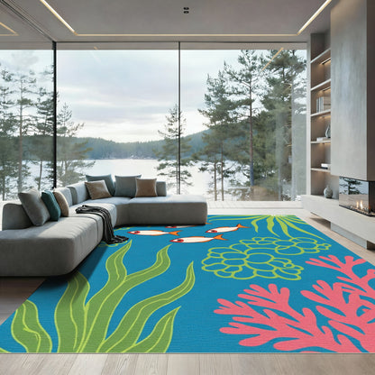 Aqua Coral School Fish Garden Rug