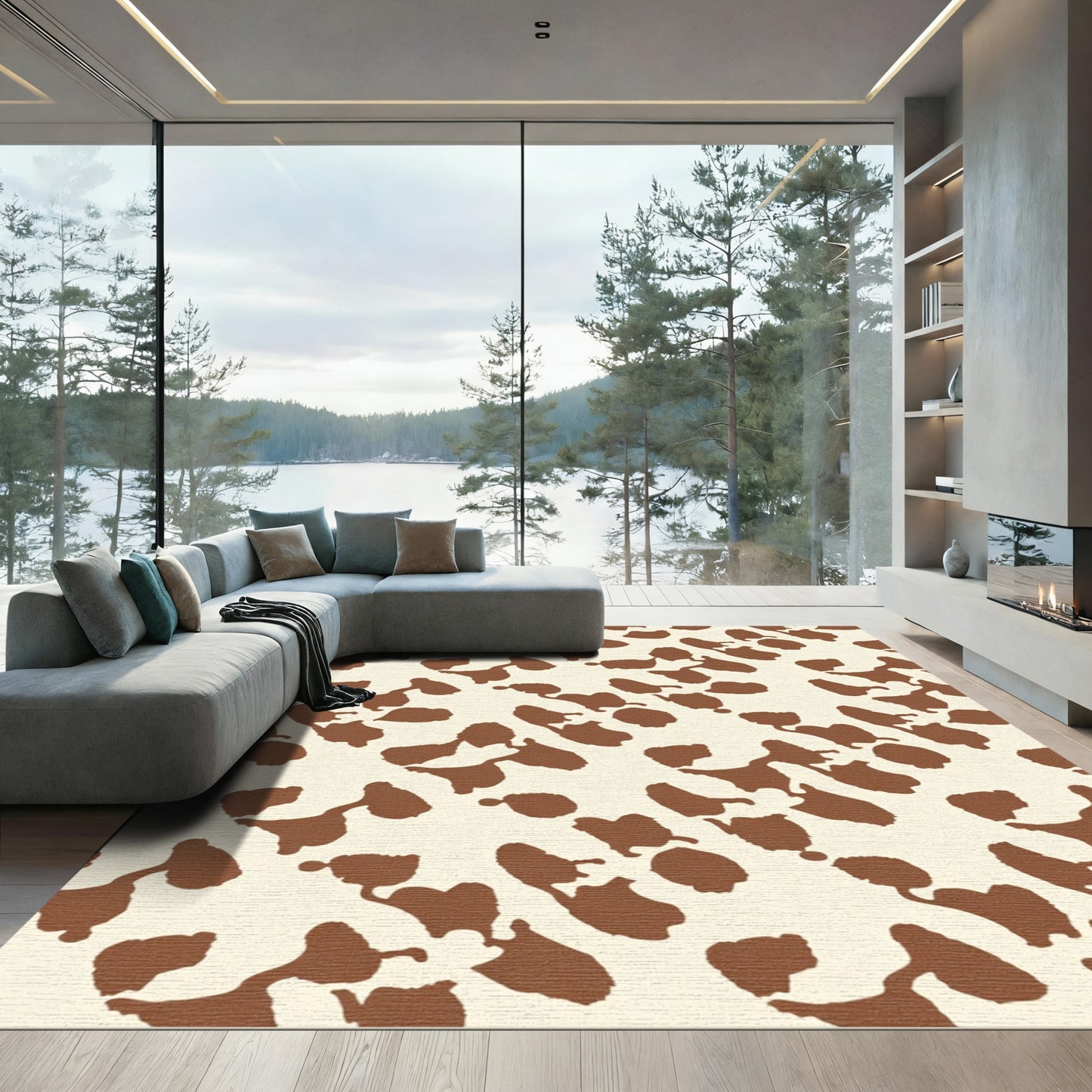 Brown Spot Abstract Animal Print Rug