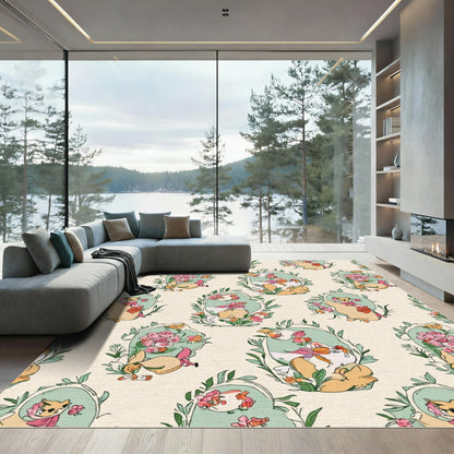 Whimsical Pastel Animal Floral Garden Rug