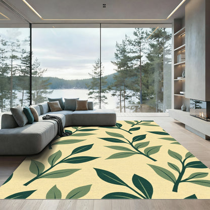 Creamy Yellow Green Leaf Branches Rug