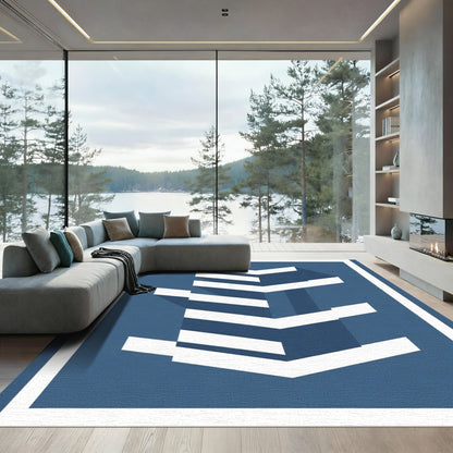 Modern Blue White Geometric Shape Rug