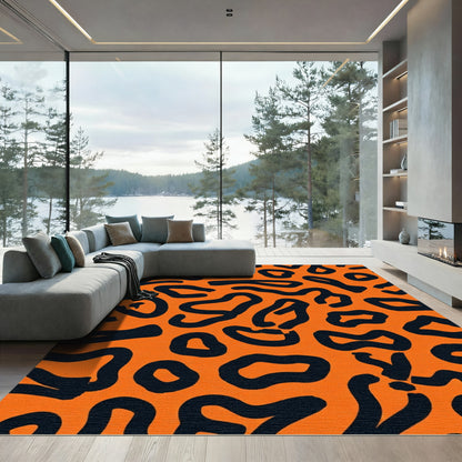 Bold Orange Black Abstract Spots Rug