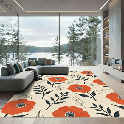 Orange Poppy Botanical Repeat Rug