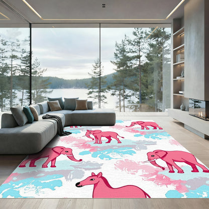 Pink Elephant Watercolor Spotty Rug
