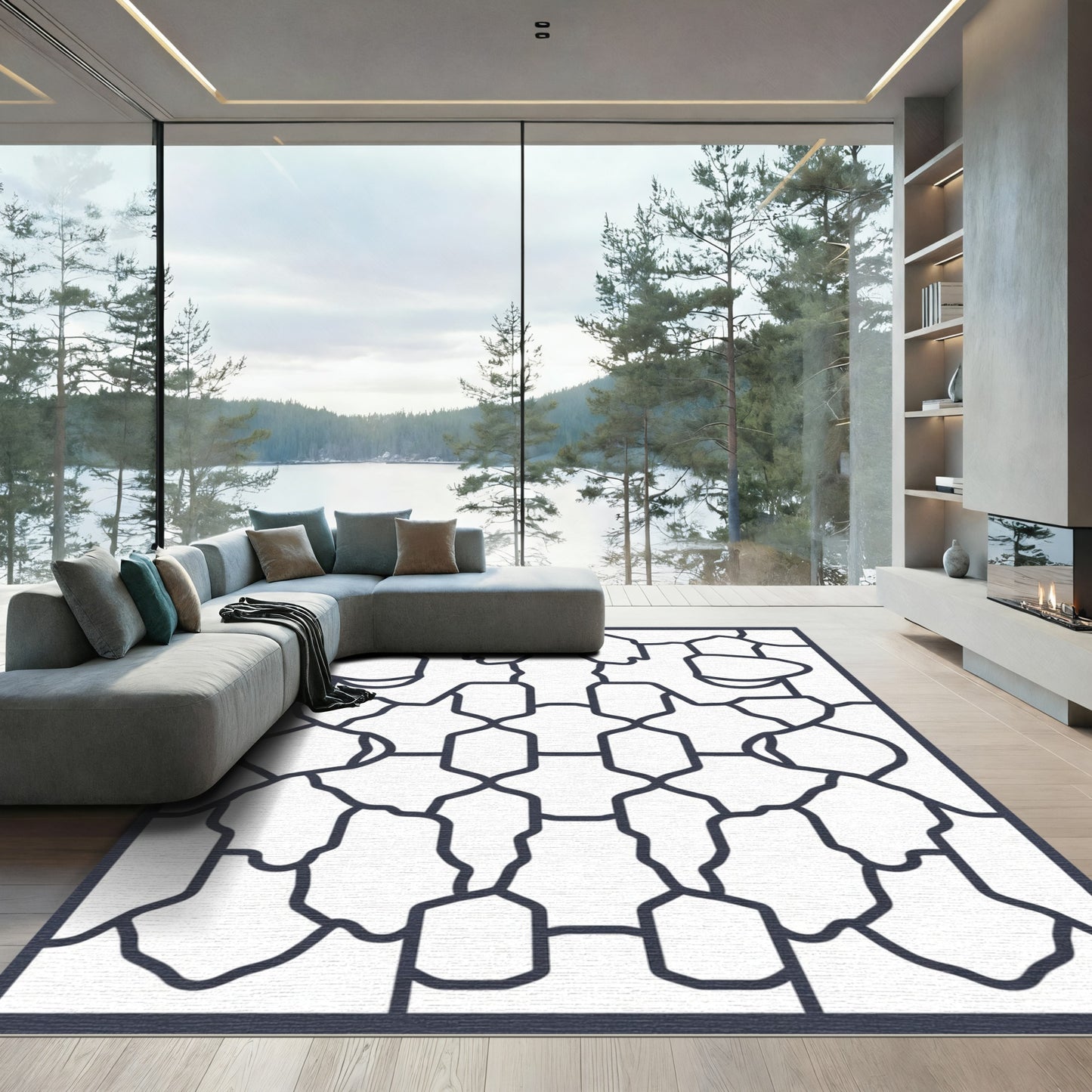 Modern Dark Gray Organic Lattice Rug