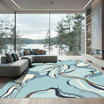 Abstract Blue Swirl Organic Shapes Rug