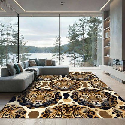 Bold Leopard Face Animal Print Rug
