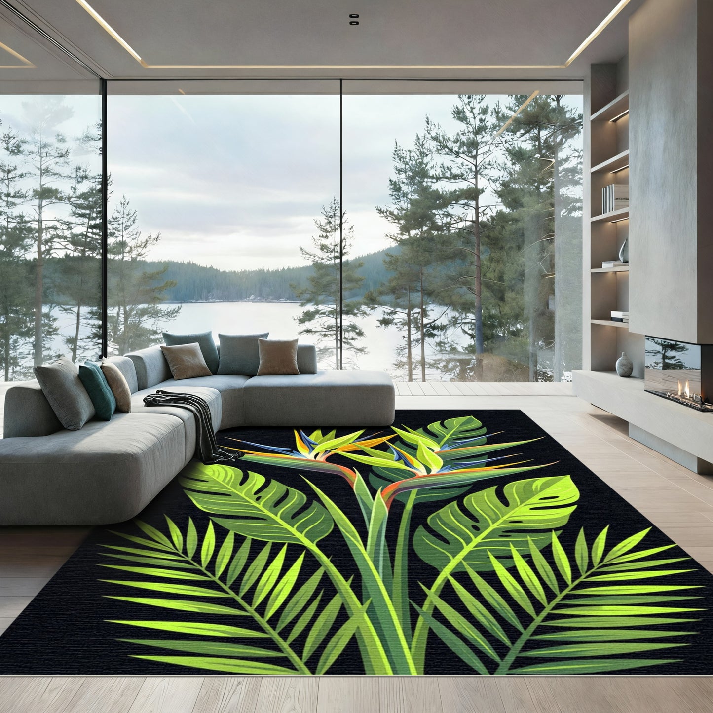 Vibrant Tropical Bird of Paradise Foliage Rug