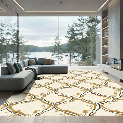 Cream and Gold Interlocking Vine Rug