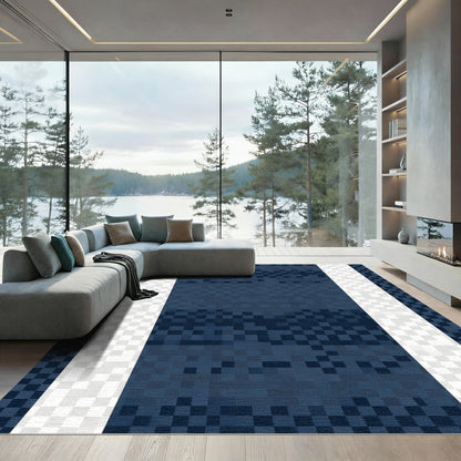Denim Blue Pixelated Stripe Rug