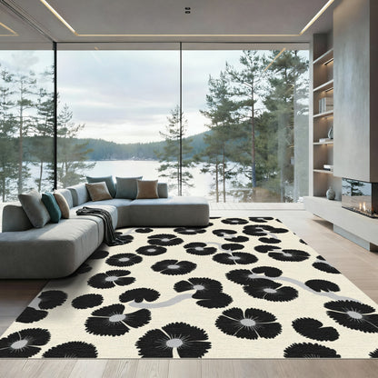 Black Floral Branches Cream Background Rug