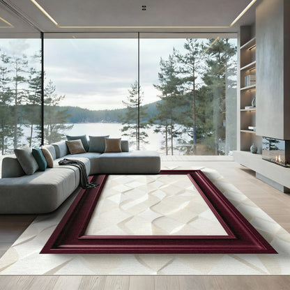 Deep Crimson 3D Geo Embossed Relief Rug