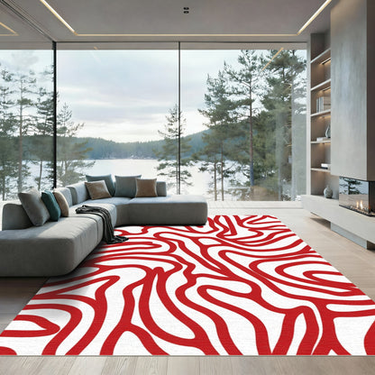 Crimson Swirl Abstract Curve Rug
