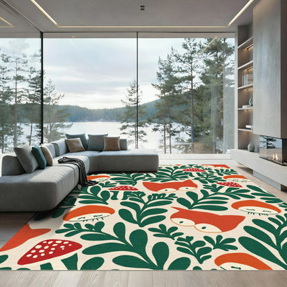 Whimsical Fox Mushroom Forest Rug