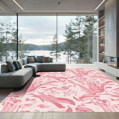 Pink Watercolor Floral Vines Rug
