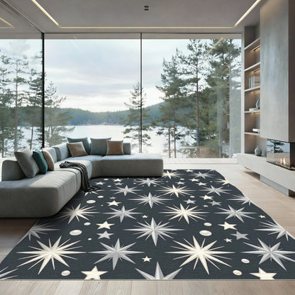 Radiant Starburst Pearls Dark Background Rug