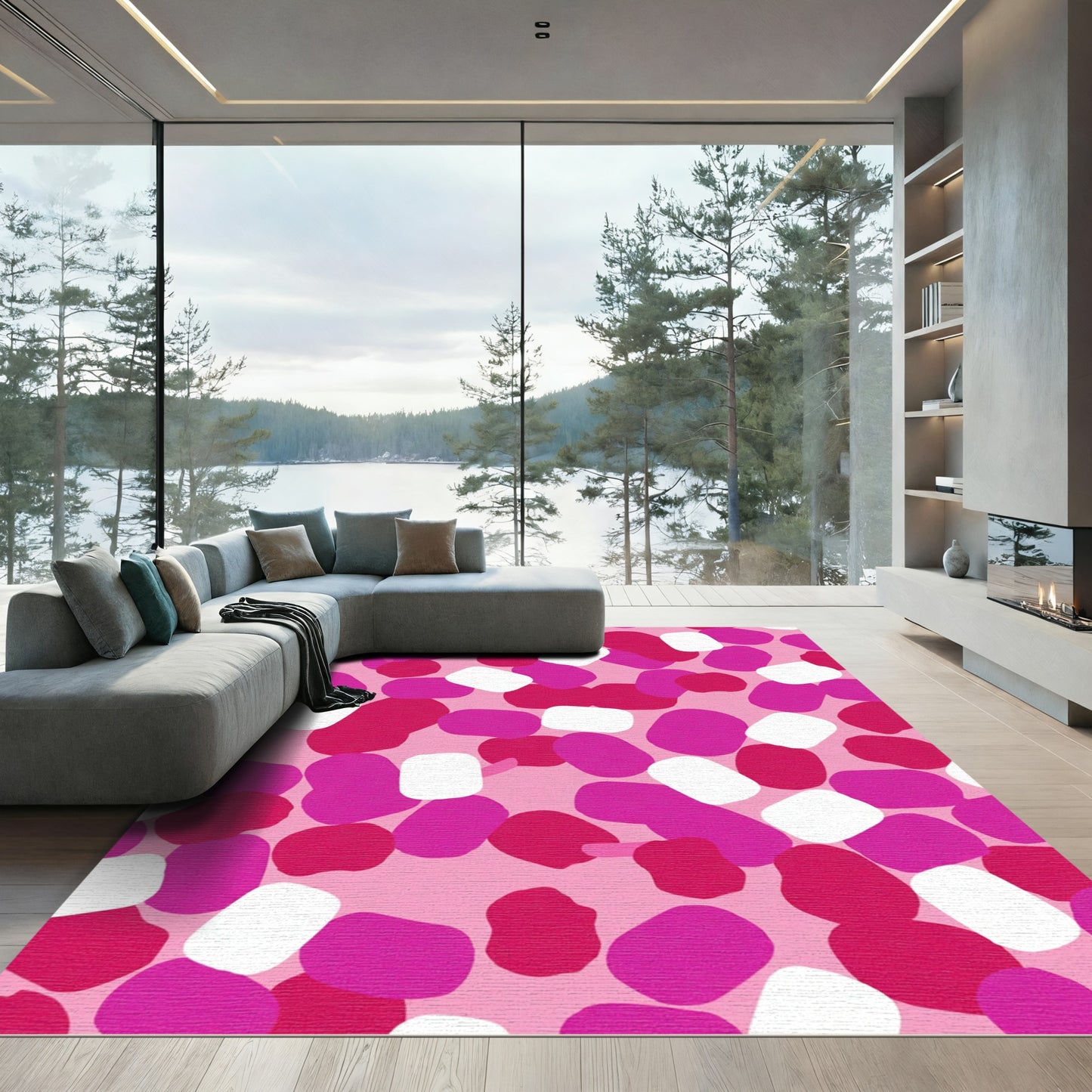 Pink White Berry Abstract Shapes Rug