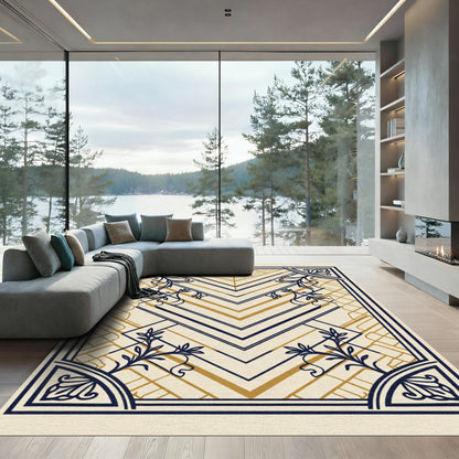 Gold Blue Abstract Art Deco Rug