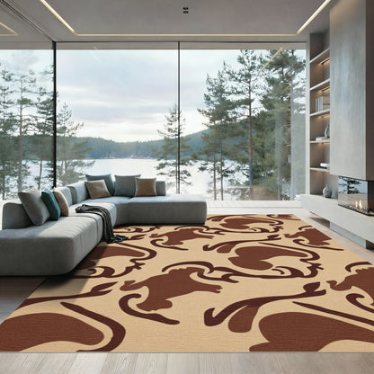Brown Swirls and Figures Repeating Rug