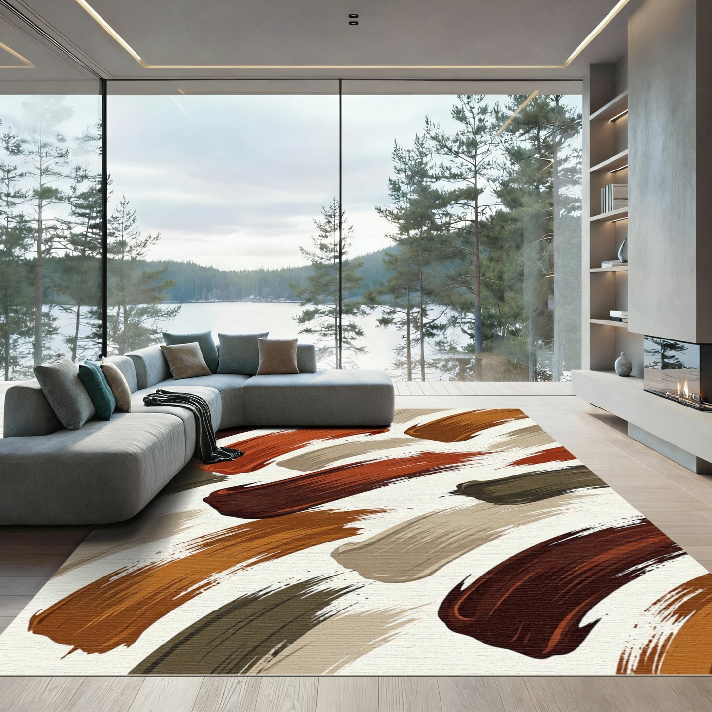 Earthy Toned Abstract Brush Strokes Rug